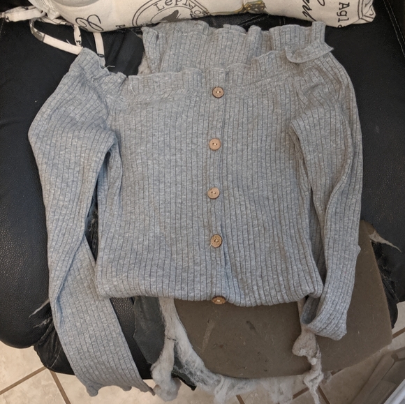 Grey Ribbed Button Detail Dress - Picture 3 of 4